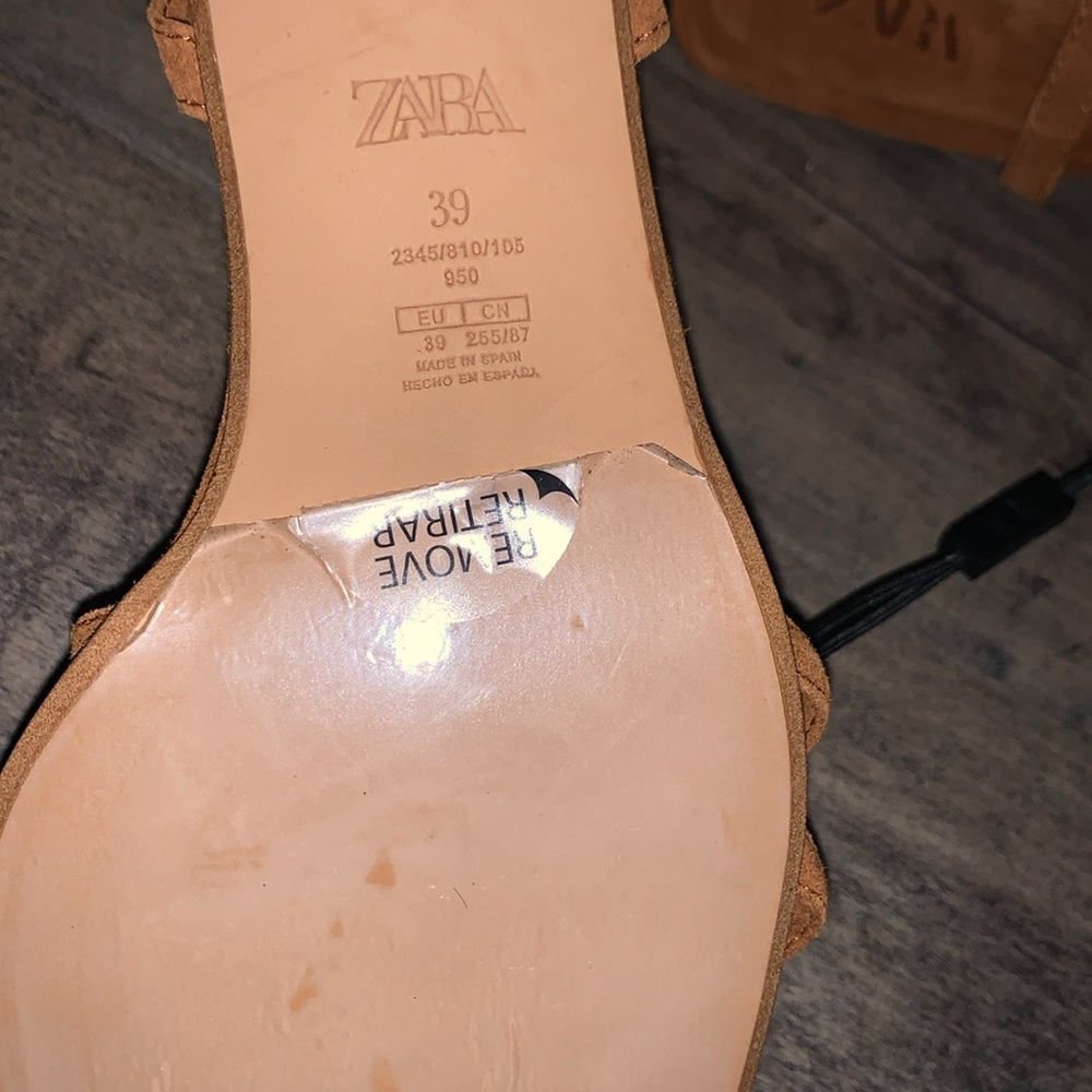 NWT ZARA BROWN SUEDE STRAPPY WOOD HEELED SANDAL - Picture 7 of 8
